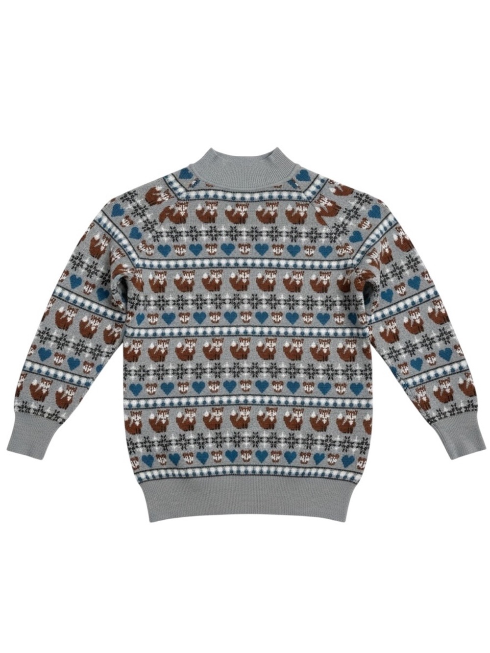 Unique Vintage Grey Fair Isle Foxes Autumn Sweater Size Small